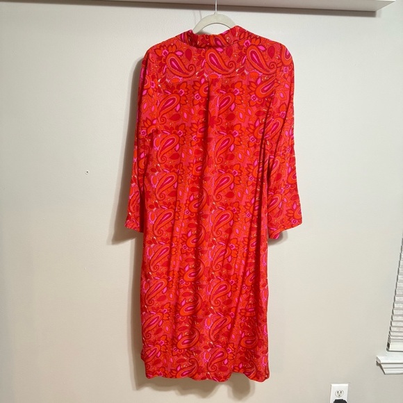 Talbots 100% Silk Paisley Shirt Dress Midi Size 12W Pink Red Orange Coral - Picture 4 of 6